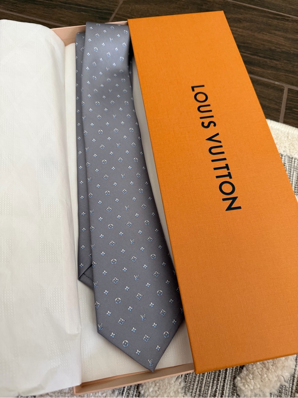 Louis Vuitton Gray Silk Monogram Tie